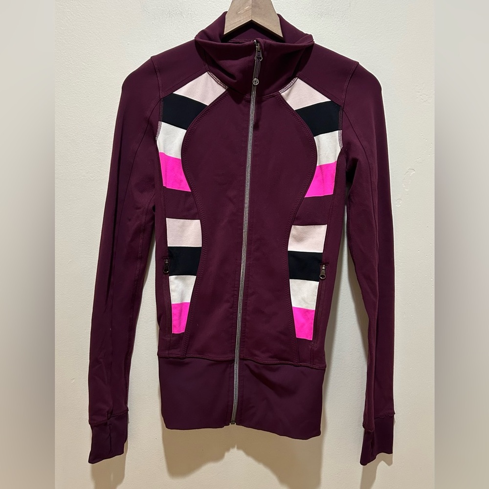 Lululemon Asana Jacket - Plum Raspberry Purple Striped - Full Zippered - Size 2